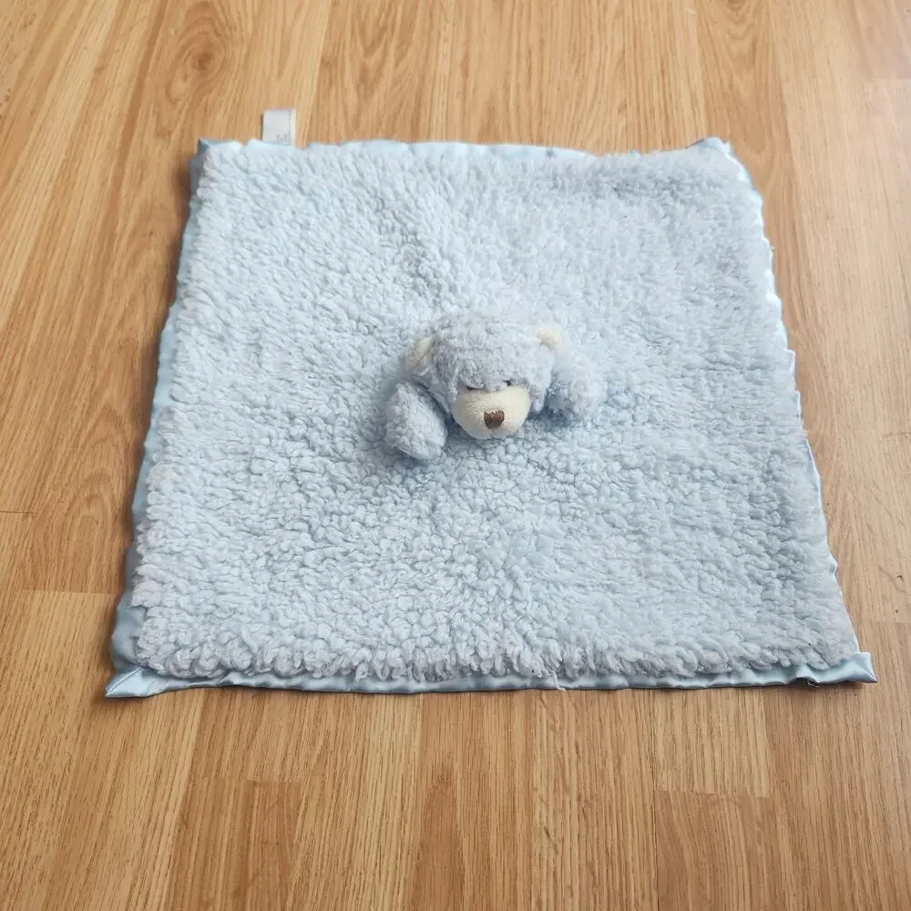 Stephan Baby‎ Plush Bear Security Lovey Blanket Blue Satin Trim Minky Sherpa